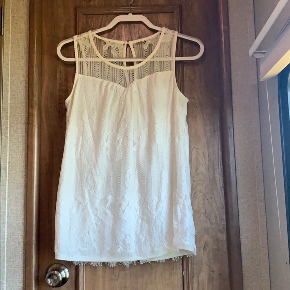 White lace top with key hole back